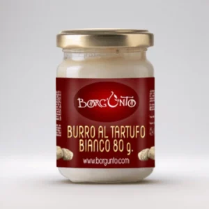 Burro al tartufo bianco artigianale Borgunto 80g in vasetto vetro con coperchio dorato - condimento gourmet italiano con tartufo bianco pregiato