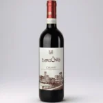 Bottiglia Chianti DOCG Borgunto Toscana con capsula rossa e etichetta bianca illustrazione architettonica - vino rosso italiano tradizionale 750ml