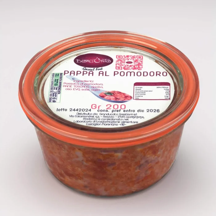 pappa-al-pomodoro-artigianale-toscana-borgunto-vasetto Pappa al pomodoro artigianale toscana Borgunto in vasetto con coperchio arancione - zuppa tradizionale di pomodoro e pane senza conservanti ricetta originale